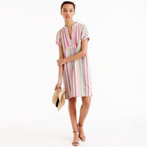 J. Crew Rainbow Candy Stripe Linen Blend Tunic Shirt Dress Sz M Multi-Colored
